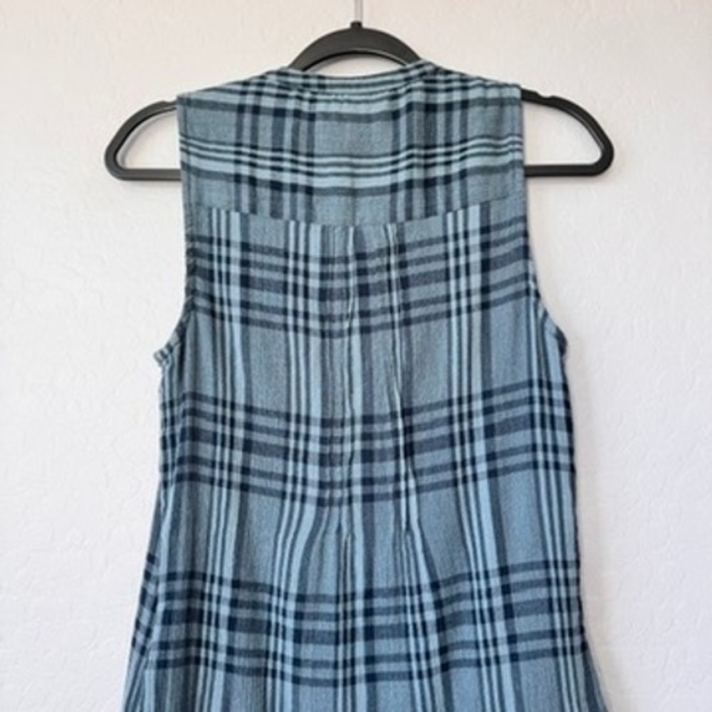 Faherty XSmall Blue Navy Plaid Sleeveless Button Front Dress with Pockets - Picture 8 of 10